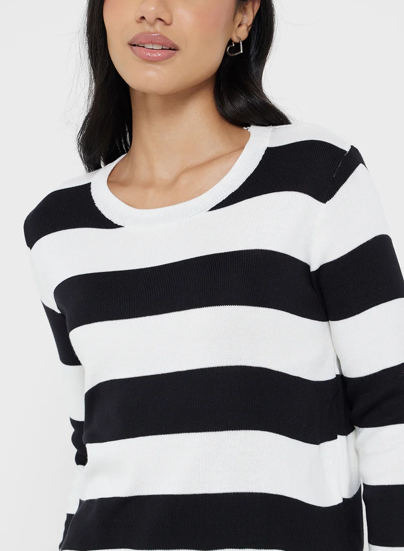 Ginger Basics Crew Neck Stripe Knitted Sweater