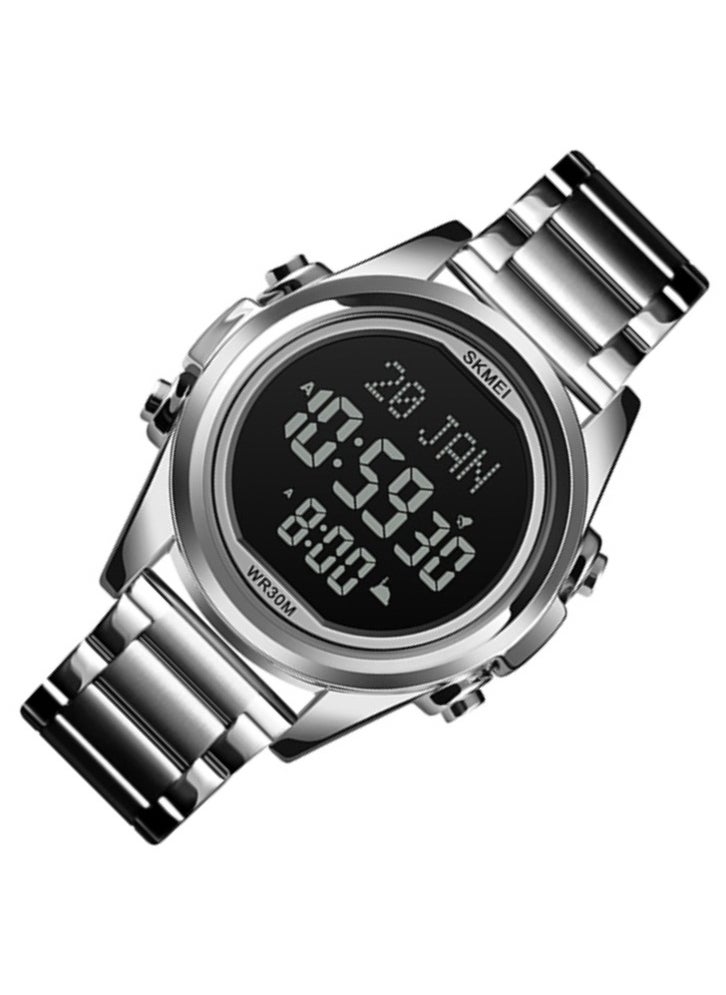 SKMEI - SKMEI Men's -1667 Stainless Steel Back Digital Alfajr Azan Prayer Wrist Watch - 44 mm - Silver - Image 1