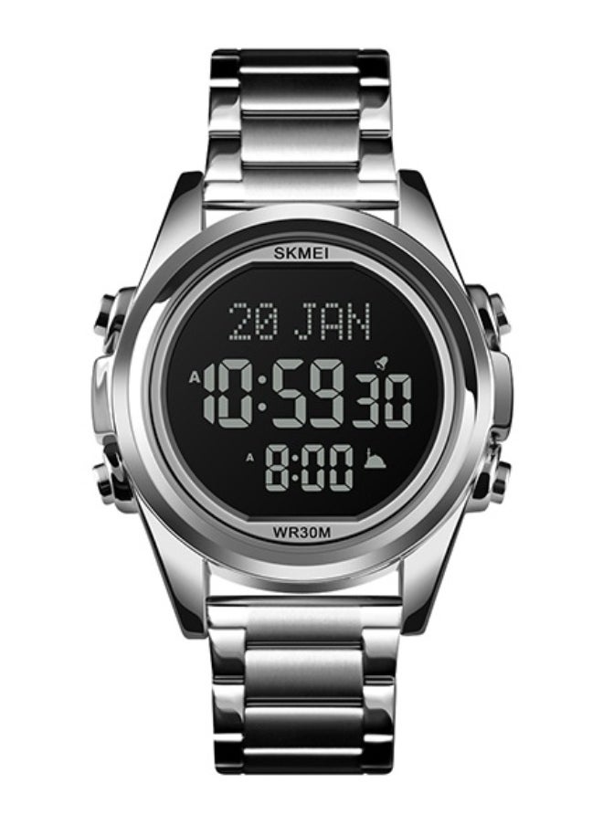 SKMEI - SKMEI Men's -1667 Stainless Steel Back Digital Alfajr Azan Prayer Wrist Watch - 44 mm - Silver - Image 1