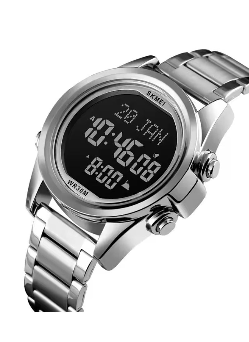 SKMEI - SKMEI Men's -1667 Stainless Steel Back Digital Alfajr Azan Prayer Wrist Watch - 44 mm - Silver - Image 1
