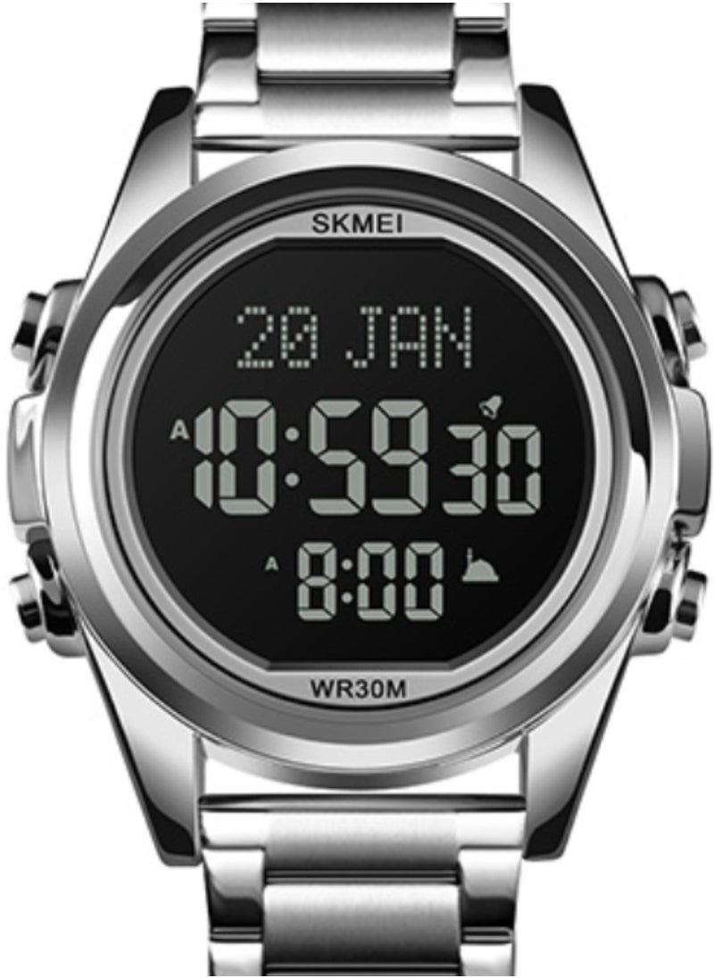 SKMEI - SKMEI Men's -1667 Stainless Steel Back Digital Alfajr Azan Prayer Wrist Watch - 44 mm - Silver - Image 1