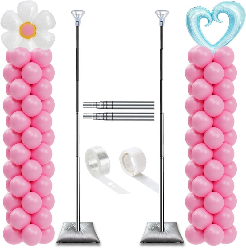 Decojoy Balloon Column Stand Set of 2, Adjustable 7 Feet Ballon Arch Stands with Bases for Floor, Tall Baloon Tower Pillar Assembly Kit for Halloween, Birthday, Party Decorations - Image 1