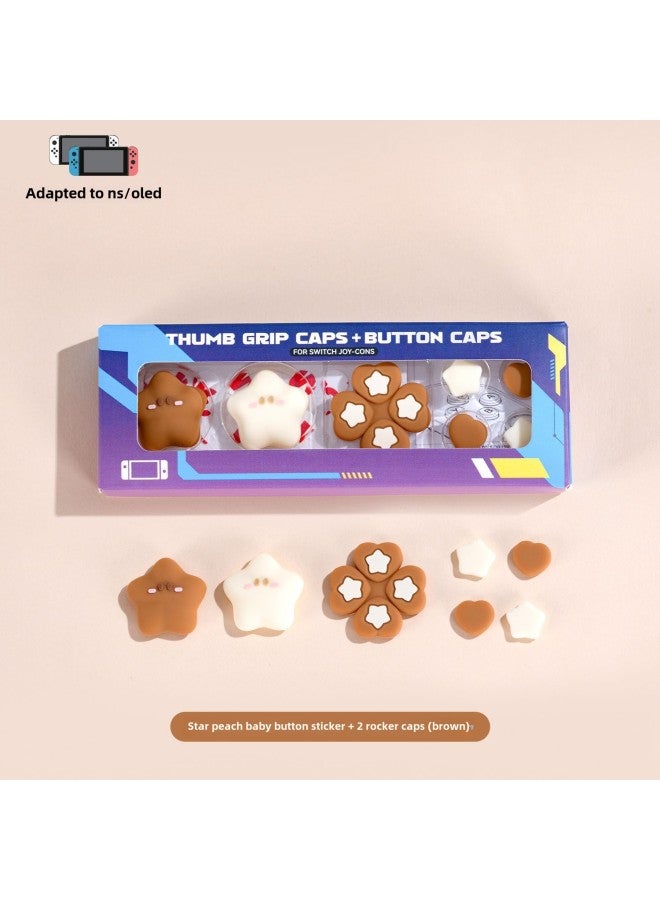Nintendo Switch Rocker Cap Cross Button Sticker Star Peach Baby Ns Handle Silicone Rocker Set Fit Oled-Product Color:Star Peach Baby Button Sticker Set-brown  - Image 1