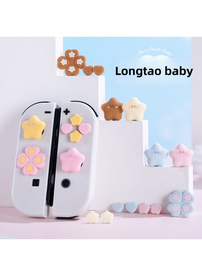 Nintendo Switch Rocker Cap Cross Button Sticker Star Peach Baby Ns Handle Silicone Rocker Set Fit Oled-Product Color:Star Peach Baby Button Sticker Set-brown  - Image 2
