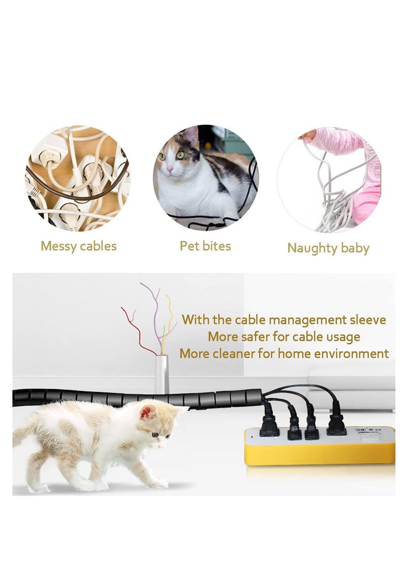 SYOSI - PC Cable Management Sleeve Tube Desk Cord Organizer Cover Wrap Easy to Install Messy Wire Solution for TV Office Computer, Pet Chew and Bite Proof Cable Protector 2 PCS Black - Image 1