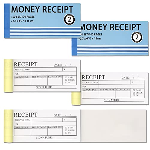 SCORYULE Money and Rent Receipt Book 5 Pack/250 Sets, 2-Part, 2.75"x6" Carbonless Copy Receipt Book with Cardboard and Waterproof Cover (50 Sets Per Book) - Image 1