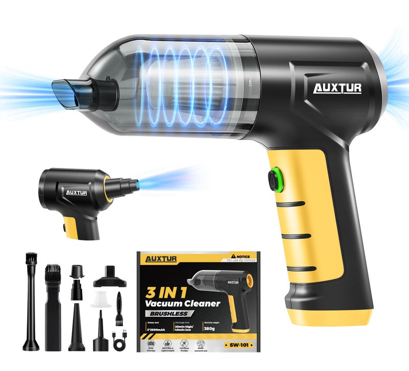 AUXTUR Portable Handheld Vacuum - Cordless Car Cleaner 3 in 1 High Power - Brushless Motor 15000PA,Super Suction Vacuum with 40 Minutes Endurance for Car and Home - Image 1
