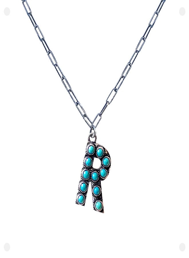 Wonderent Western Boho Turquoise Letter A-Z Pendant Initial Necklace (R) - Image 2