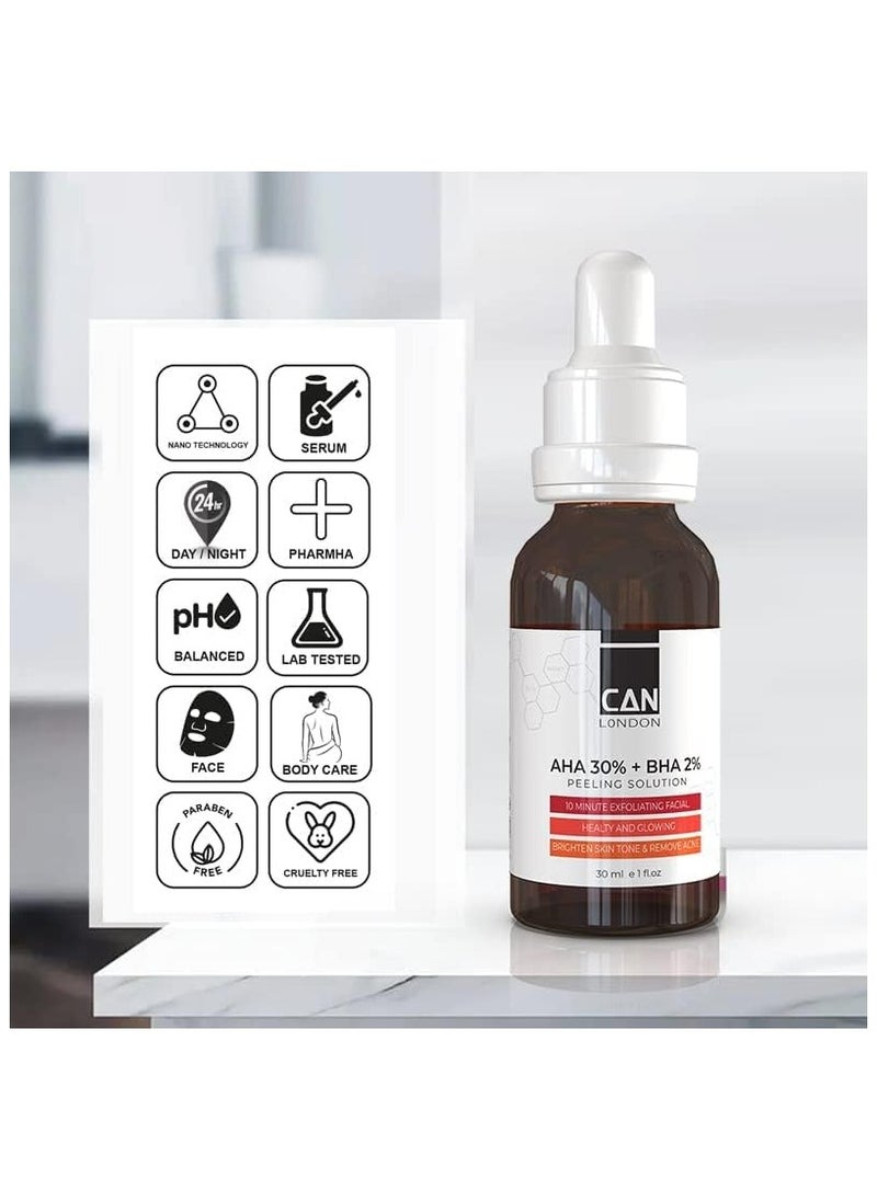 iCan London - AHA 30% + BHA 2% Serum - Healthy Exfoliating Brightening Facial Serum 30ml - Image 1