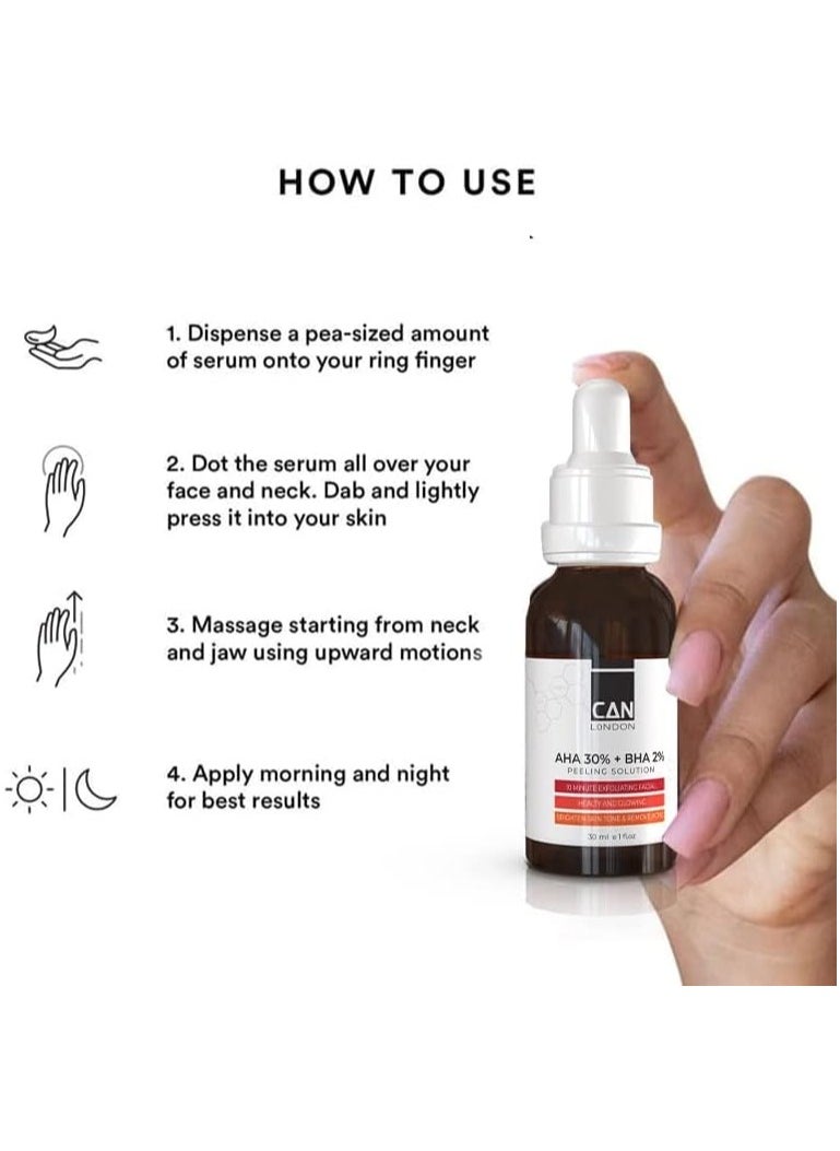 iCan London - AHA 30% + BHA 2% Serum - Healthy Exfoliating Brightening Facial Serum 30ml - Image 1