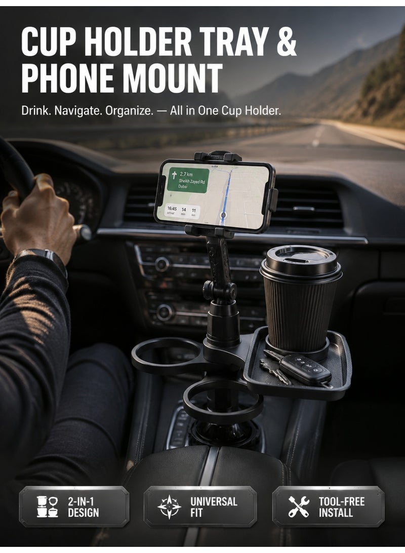 Multi-functional Car Phone Holder with Food Tray & Cup Holder (2-in-1) - Image 1