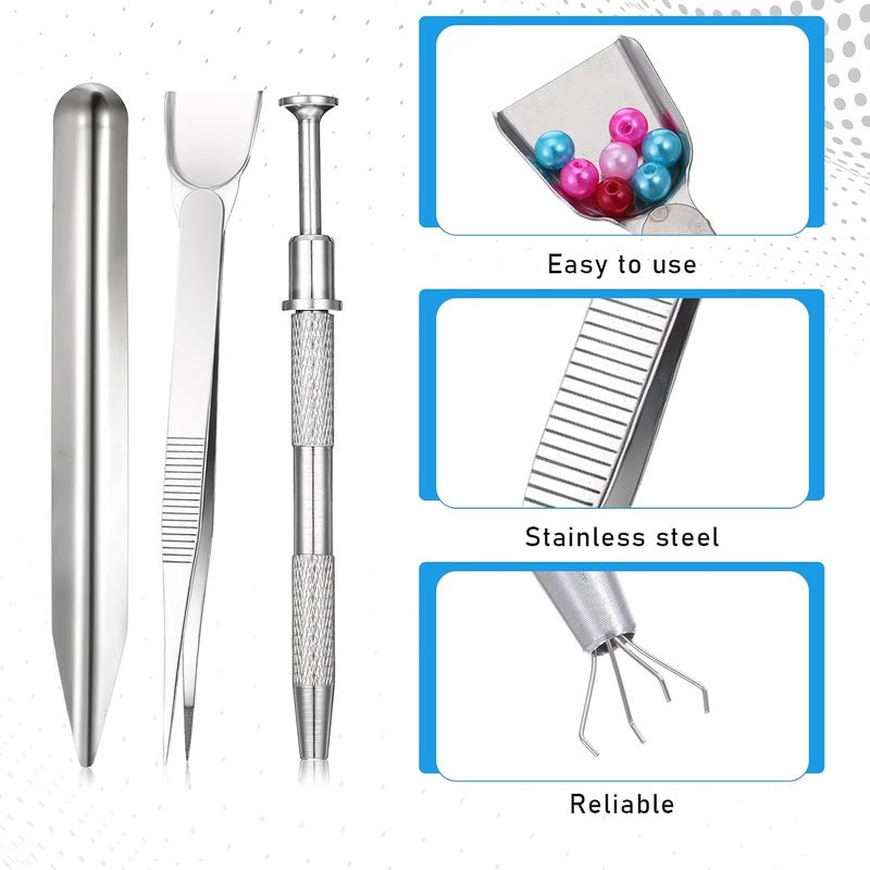 Alrhso Jewelry Bead Scoop 4 Claw Sprinkle Pen For Cake Decorating 4 Claws Jeweler's Pick Up Tool Diamond Claw Tweezers For Cookie Cupcake Decoration Cake Decorating, Stainless Steel Jewelry Bead Shovel - Image 3