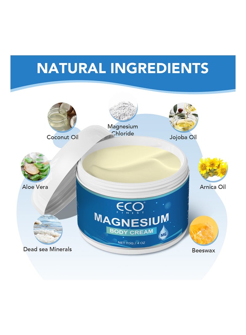 ECO finest Magnesium Body Cream for Sleep，Leg Cramps & Muscle Recovery ， Extra Strength，Arnica，Shea Butter & Lavender Oil，Fast Absorbing（4oz/113g） - Image 5