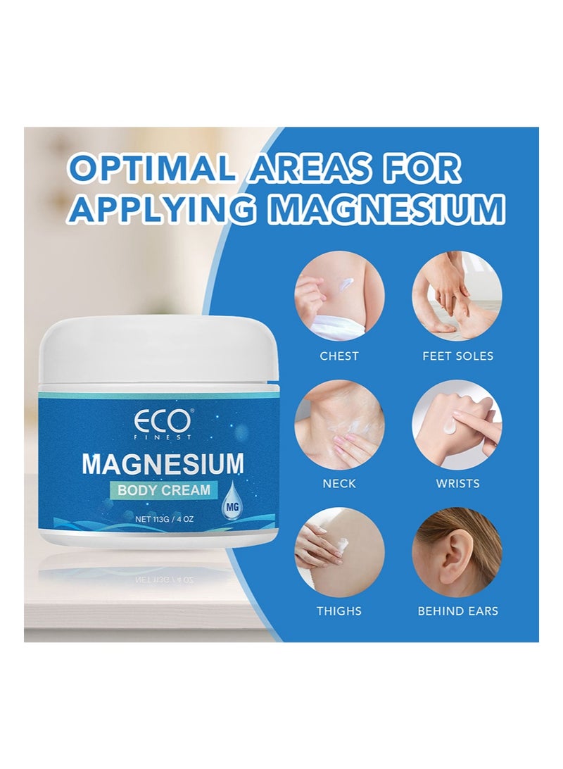 ECO finest Magnesium Body Cream for Sleep，Leg Cramps & Muscle Recovery ， Extra Strength，Arnica，Shea Butter & Lavender Oil，Fast Absorbing（4oz/113g） - Image 2