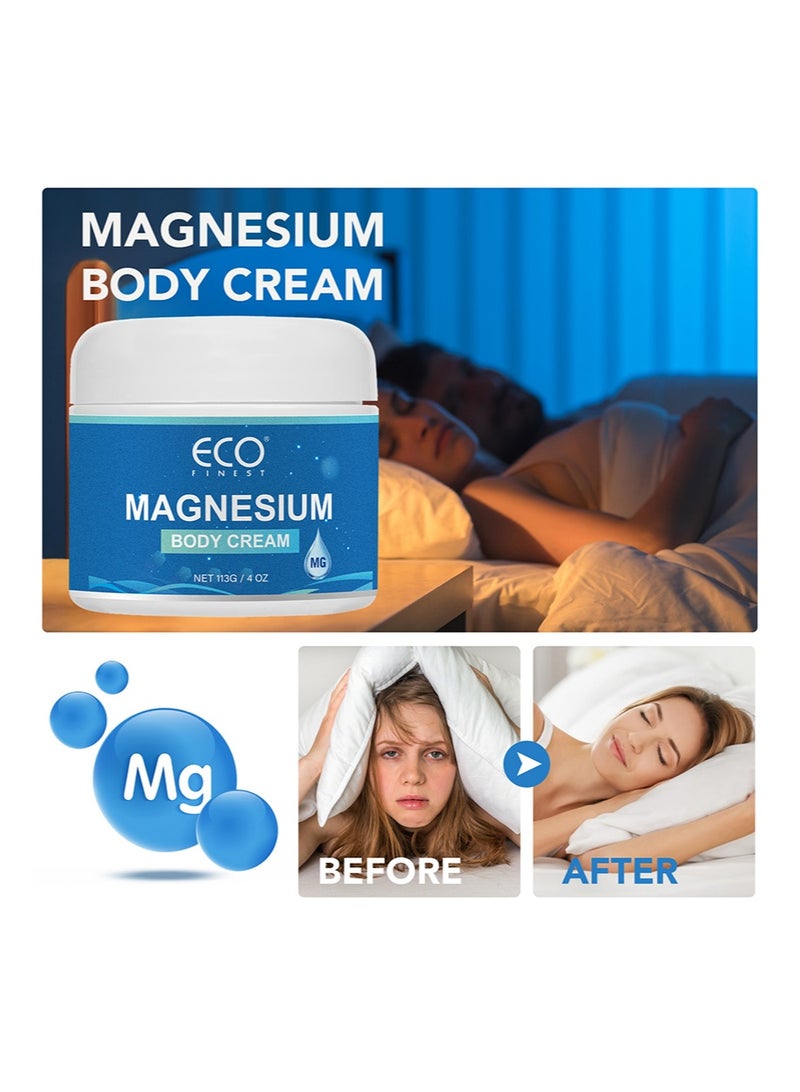 ECO finest Magnesium Body Cream for Sleep，Leg Cramps & Muscle Recovery ， Extra Strength，Arnica，Shea Butter & Lavender Oil，Fast Absorbing（4oz/113g） - Image 3
