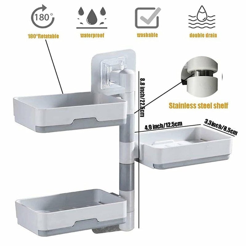 3 Layer Soap Holder for Bathroom and KitchenSoap Holder Saver Box Storage Wall Mounted Rotatable Soap Holder SelfAdhesive  - Image 3