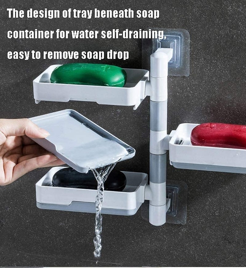 3 Layer Soap Holder for Bathroom and KitchenSoap Holder Saver Box Storage Wall Mounted Rotatable Soap Holder SelfAdhesive  - Image 5