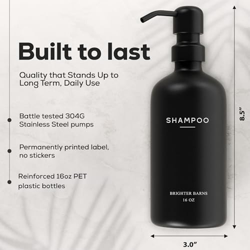 Brighter Barns Black Shampoo and Conditioner Dispenser Set by Brighter Barns - Refillable Plastic Shower Soap Dispensers for Bathroom - Body Wash & Shampoo Bottles - Modern Bathroom Decor for Hotel, Airbnb (Black) - Image 3