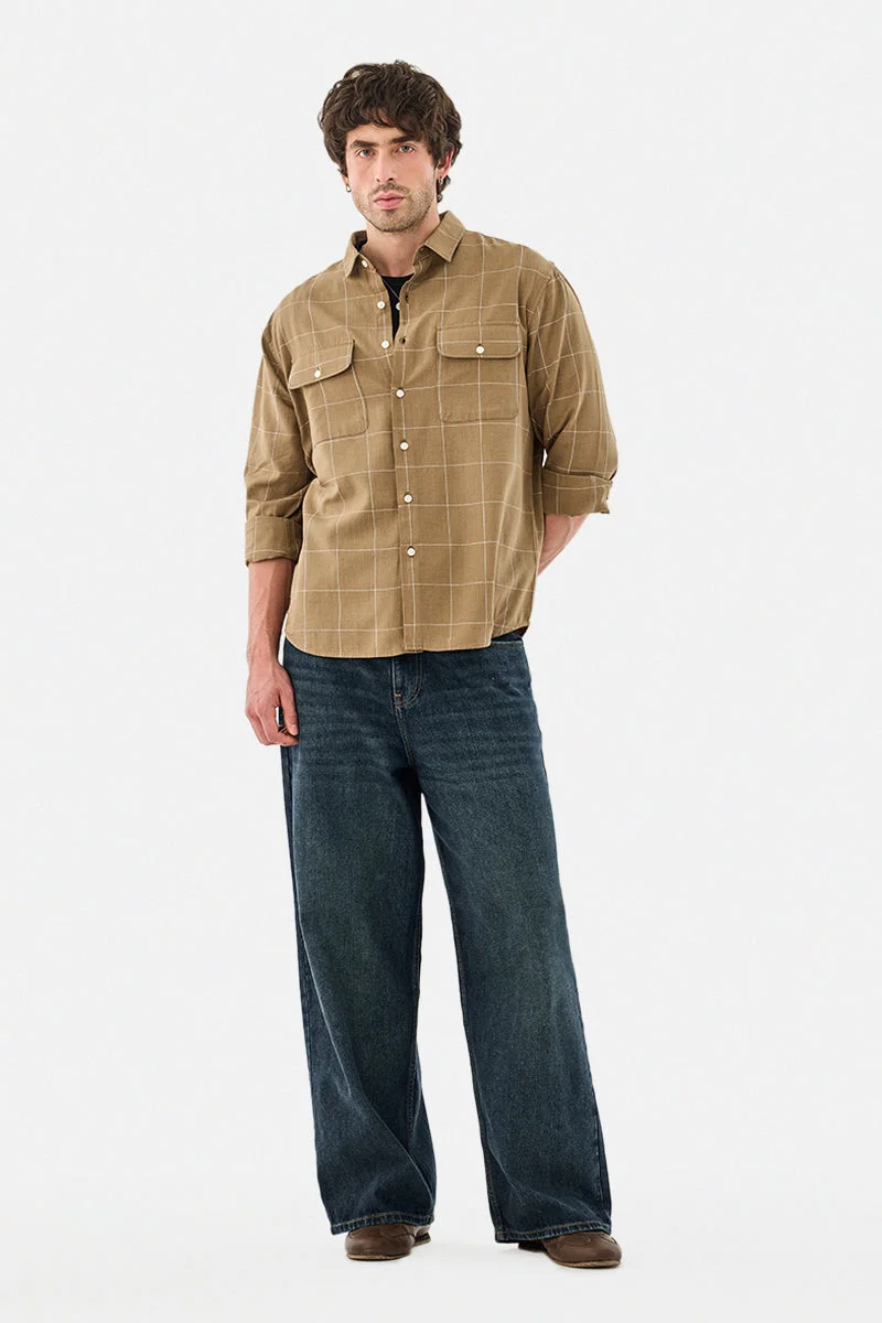 SNITCH Double Pocket Linen Blend Checks Shirt