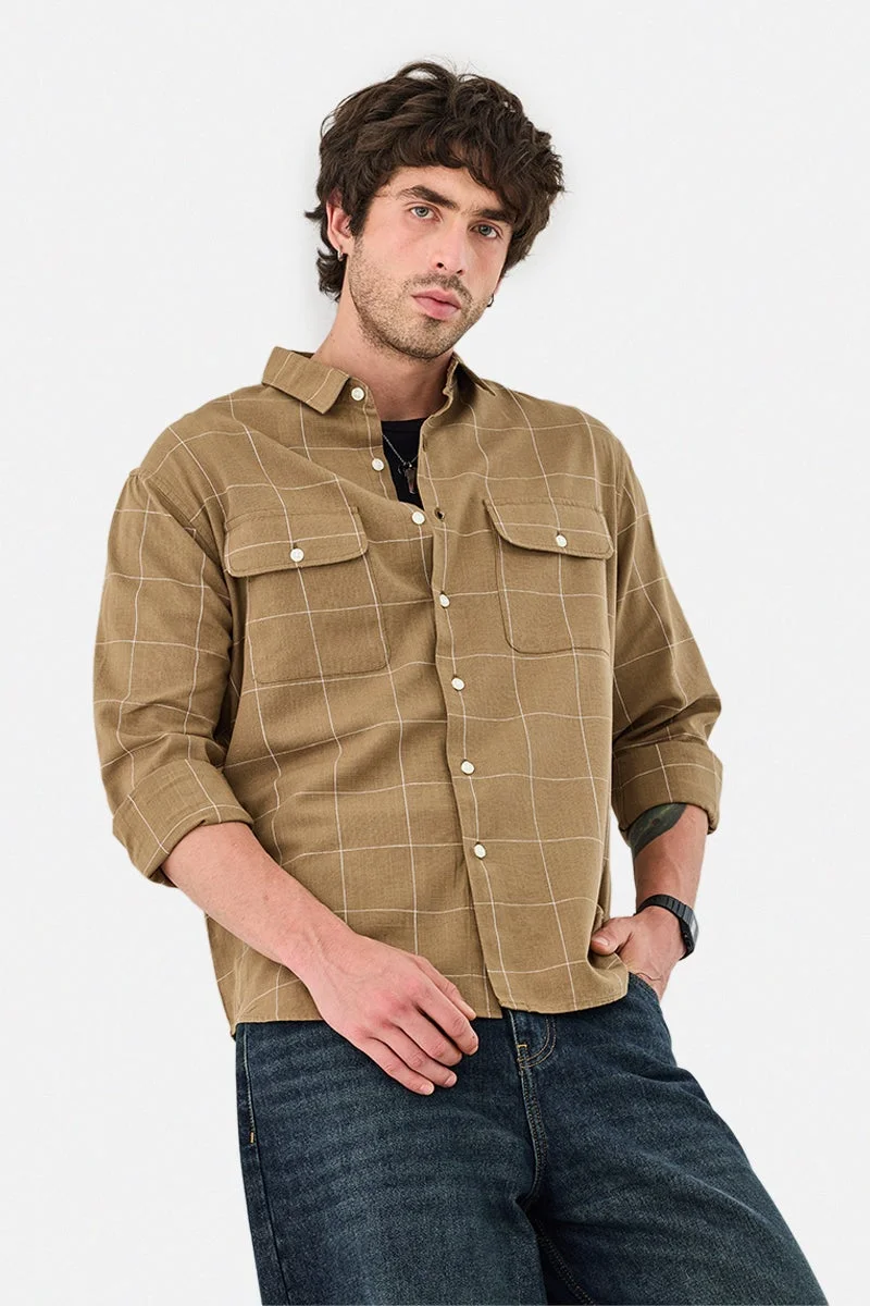 سنيتش قميص كاروهات بمزيج الكتان وجيبين