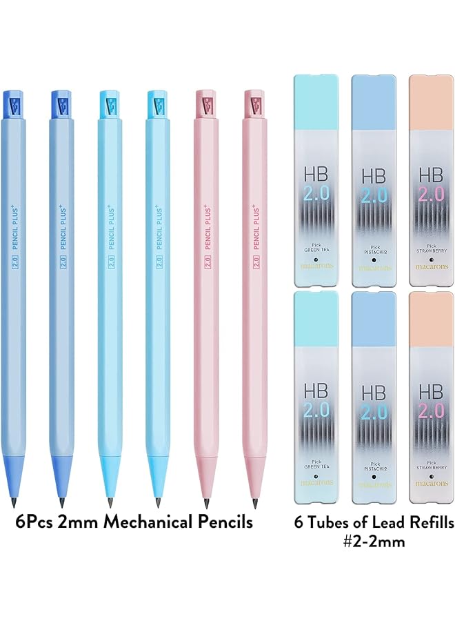 إيروريكس مجموعة أقلام رصاص ميكانيكية مكونة من 6 قطع 2 مم أقلام رصاص ميكانيكية باستيل مع مبراة و6 أنابيب رصاص Hb مجموعة أقلام رصاص ميكانيكية جمالية مع حقيبة للأطفال للكتابة والرسم والتخطيط ألوان عشوائية - Image 4