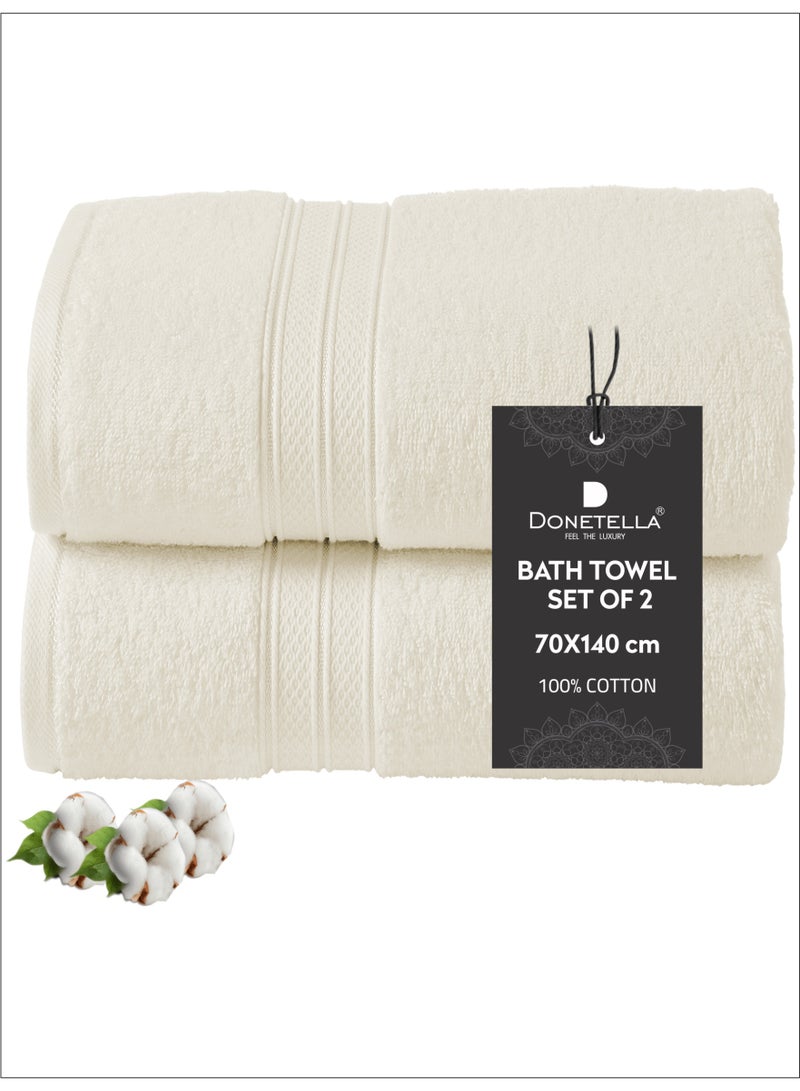 Donetella Premium 100 % Combed Cotton 2-Pcs Bath Towel Set (70 X 140 CM) 600 GSM Large Towel, Highly Absorbent, Quick Dry,Best Towel for Bathroom, Spa And Hotel,White - Image 1