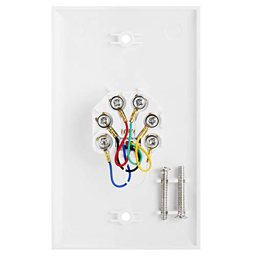 Cmple - Single RJ11 Connector with 6 Conductors Phone Wall Plate Jack 6P6C Telephone Single Jack Wallplate with Screws - Image 2