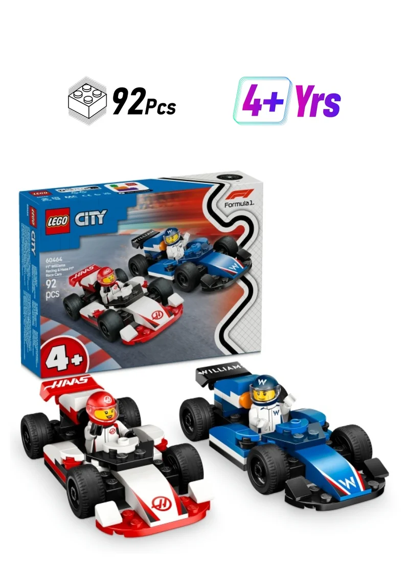 ليغو City F1® Williams Racing & Haas F1® Race Cars Vehicle Toy Set 60464 (92) Pieces