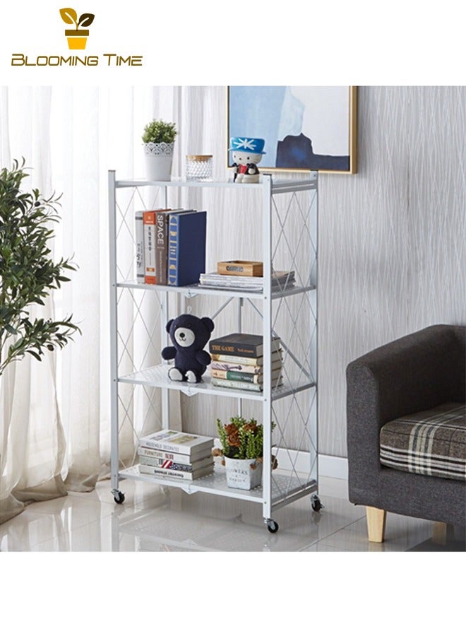 BLOOMING TIME 4-Tier Foldable Storage Shelf with Wheels, Kitchen Storage Shelves,Pantry&Closet Organizer White - Image 1