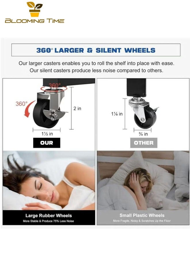 BLOOMING TIME 4-Tier Foldable Storage Shelf with Wheels, Kitchen Storage Shelves,Pantry&Closet Organizer White - Image 5