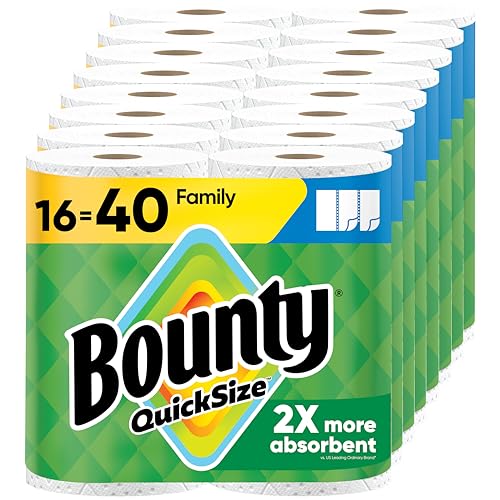 Bounty Paper Towels Quick Size, White, 16 Family Rolls = 40 Regular Rolls - Image 1