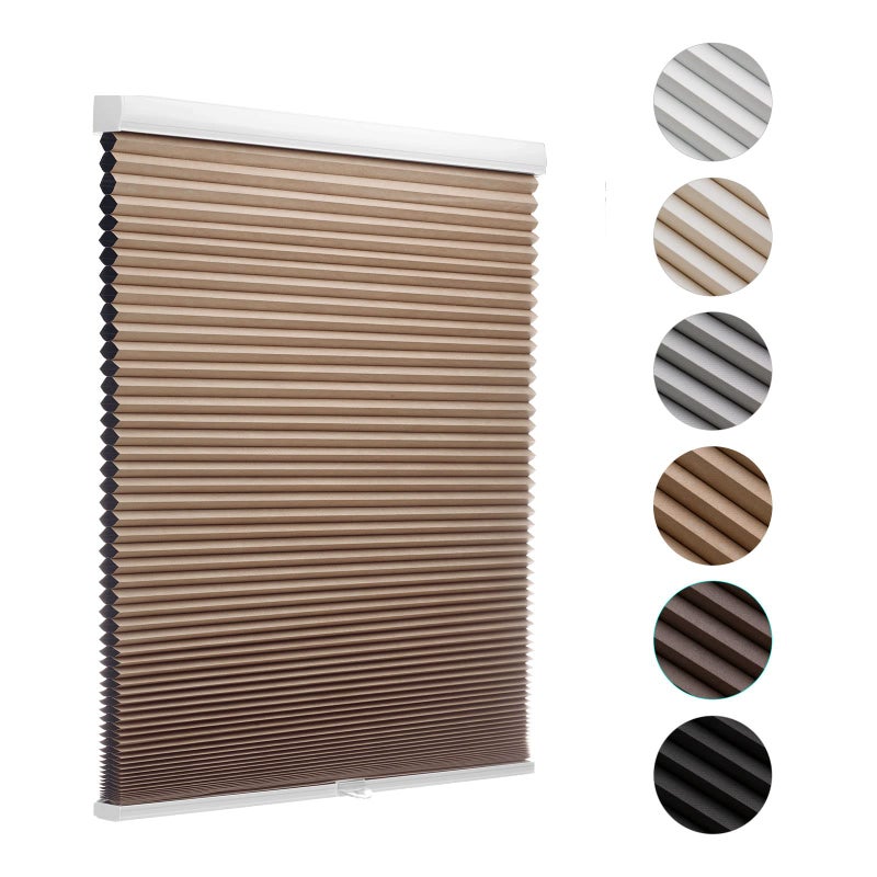 MYshade Blackout Cordless Cellular Shades Honeycomb Shade for Indoor Windows Room Darkening Blinds for Home Office Pull Down Window Shades Easy to Install 28 inch Wide H50 Light Brown Pleated Shade