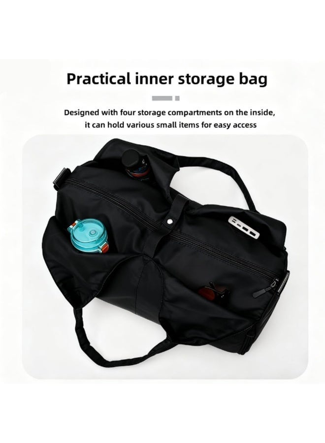 Black Gym Bag with Yoga Mat Holder, Shoe Compartment & Wet/Dry Pockets - Travel Duffel Sports Bag - Image 4