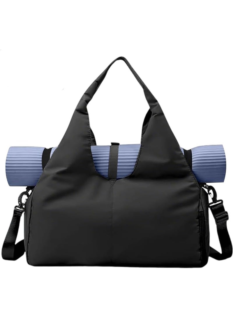 Black Gym Bag with Yoga Mat Holder, Shoe Compartment & Wet/Dry Pockets - Travel Duffel Sports Bag - Image 3
