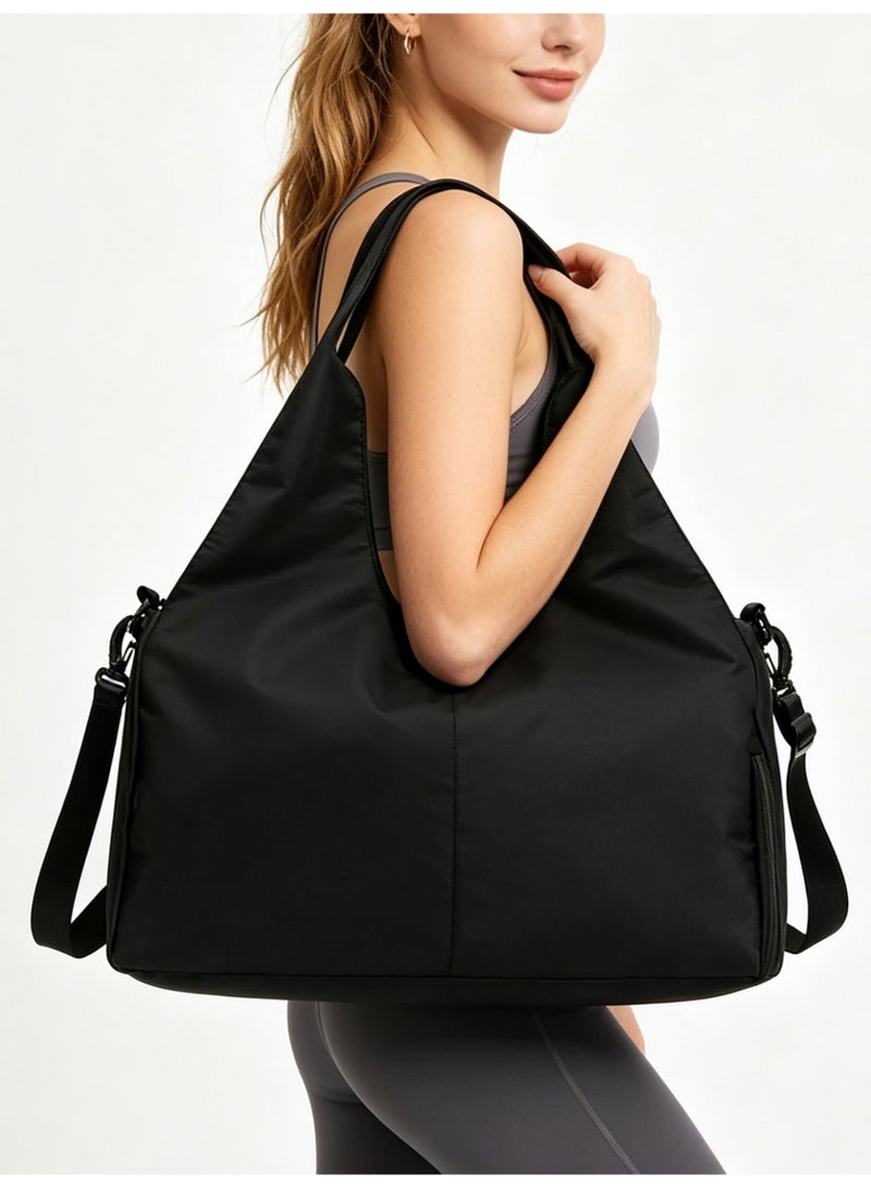 Black Gym Bag with Yoga Mat Holder, Shoe Compartment & Wet/Dry Pockets - Travel Duffel Sports Bag - Image 1
