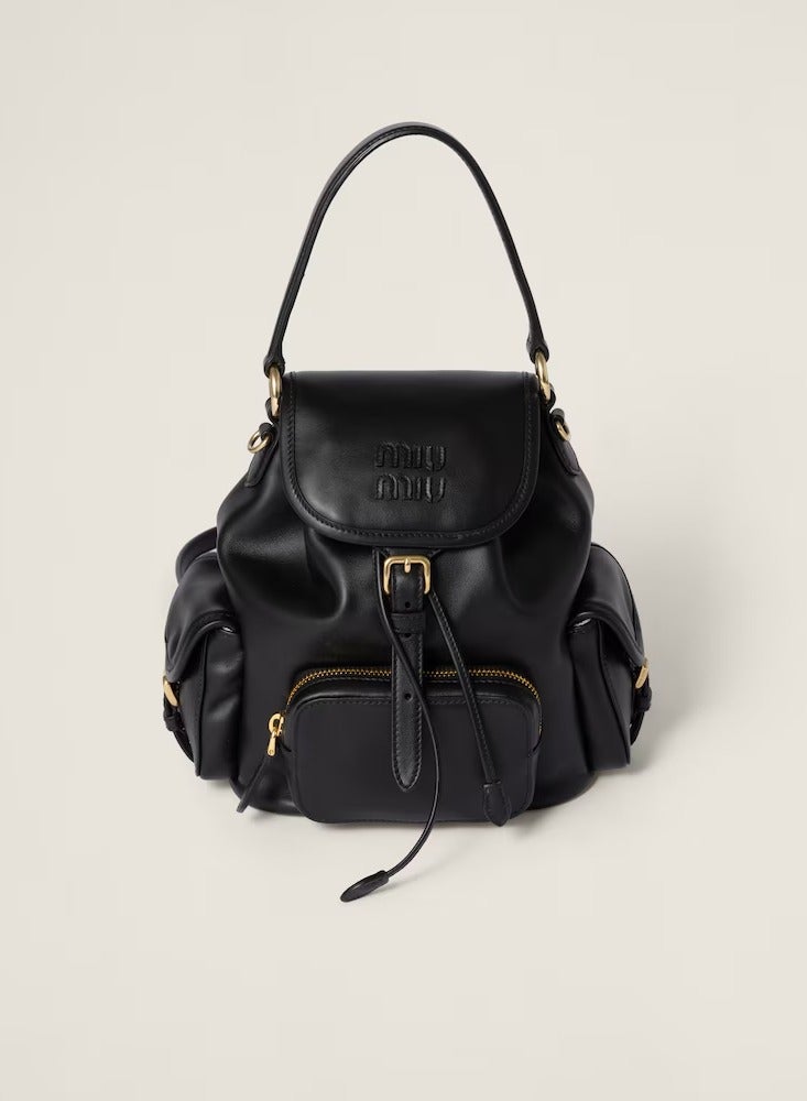 مياو مياو حقيبة ظهر جلدية بشعار مكتوب - Image 1