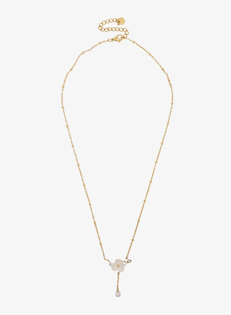 Drop Necklace with Flowe Charm