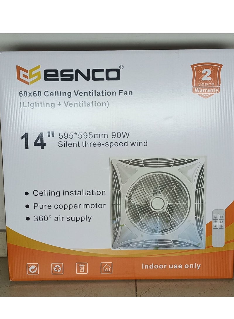 ESNCO Ceiling Fan with 4 LED Lights, 60x60-14 cm, Remote Control, Low Noise, Energy Saving, High Air Flow, 3 Speeds - Image 1