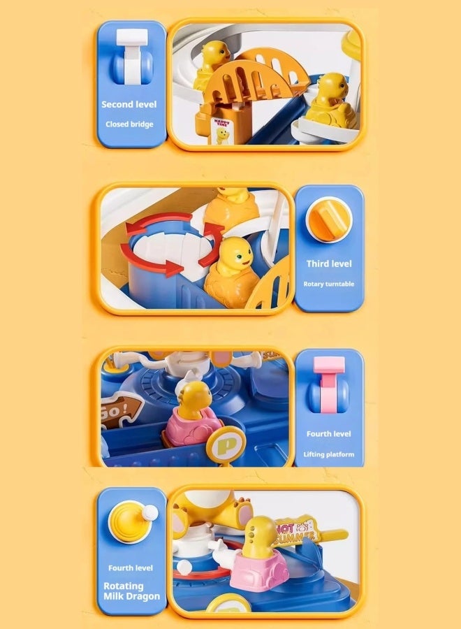 الدليبن مجموعة ألعاب سيارات المسار، مجموعة مسارات التحدي والمغامرة، مجموعة سيارات سباق الأطفال، مجموعة مسارات ألغاز القصور الذاتي تفاصيل سيارة صغيرة رائعة الشكل دائرية الشكل لعبة الجاذبية المنزلقة للأطفال، مع سيارتين صغيرتين، للأولاد والبنات ألعاب هدايا (أزرق) - Image 4