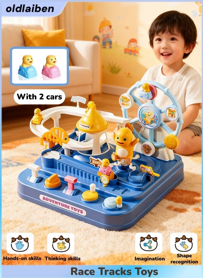 الدليبن مجموعة ألعاب سيارات المسار، مجموعة مسارات التحدي والمغامرة، مجموعة سيارات سباق الأطفال، مجموعة مسارات ألغاز القصور الذاتي تفاصيل سيارة صغيرة رائعة الشكل دائرية الشكل لعبة الجاذبية المنزلقة للأطفال، مع سيارتين صغيرتين، للأولاد والبنات ألعاب هدايا (أزرق) - Image 1