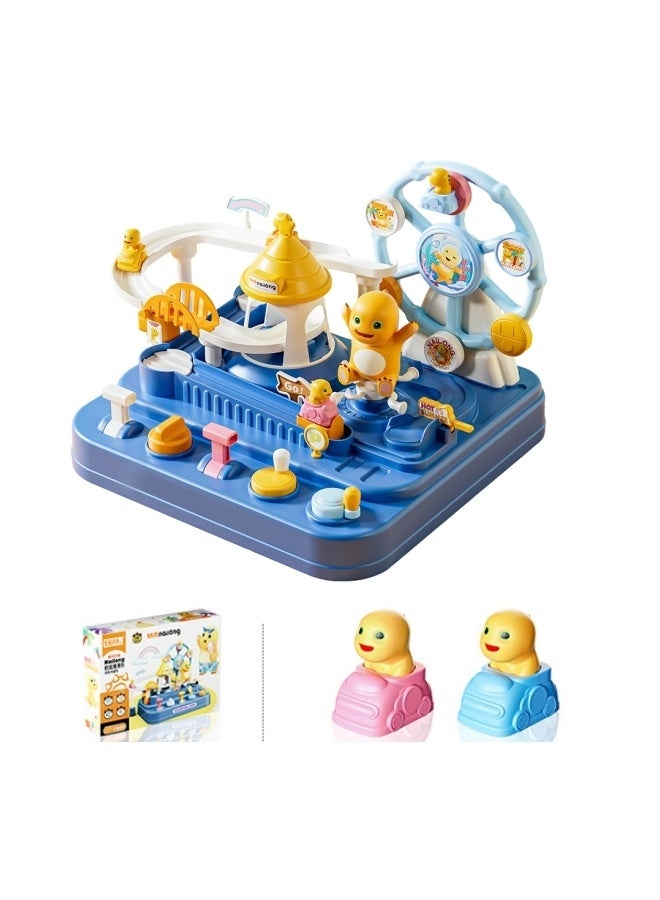 الدليبن مجموعة ألعاب سيارات المسار، مجموعة مسارات التحدي والمغامرة، مجموعة سيارات سباق الأطفال، مجموعة مسارات ألغاز القصور الذاتي تفاصيل سيارة صغيرة رائعة الشكل دائرية الشكل لعبة الجاذبية المنزلقة للأطفال، مع سيارتين صغيرتين، للأولاد والبنات ألعاب هدايا (أزرق) - Image 2