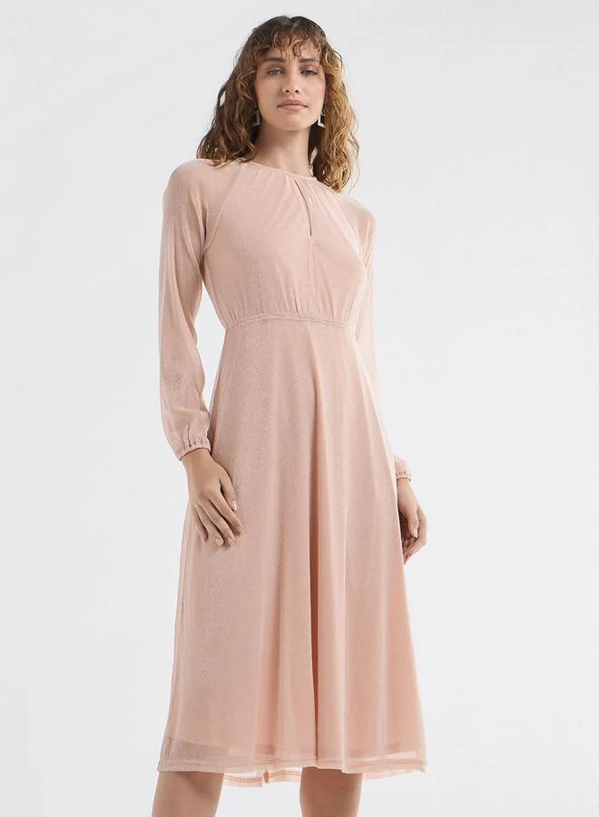 سبلاش فيڤ فستان إيه لاين بارز الملمس بأكمام طويلة وياقة بفتحة