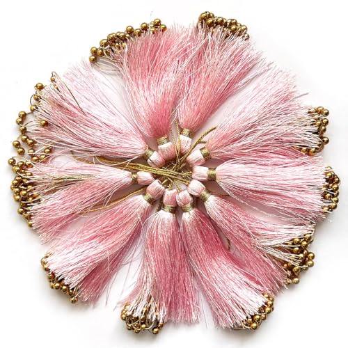 Adikala Pack of 10 Fancy Silk Tassels with Zari Bead Thread Latkan for Perfect Embellishments for Suit, Kurti, Gown, Saree, Blouse, Dupatta, Lehenga & Jewelry, DIY Art & Craft 10CM (Baby Pink) - Image 2