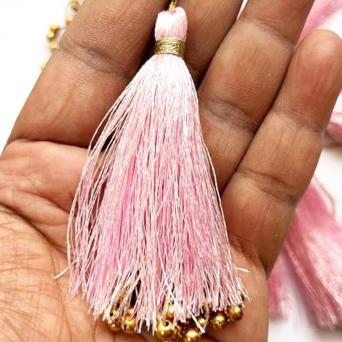 Adikala Pack of 10 Fancy Silk Tassels with Zari Bead Thread Latkan for Perfect Embellishments for Suit, Kurti, Gown, Saree, Blouse, Dupatta, Lehenga & Jewelry, DIY Art & Craft 10CM (Baby Pink) - Image 1