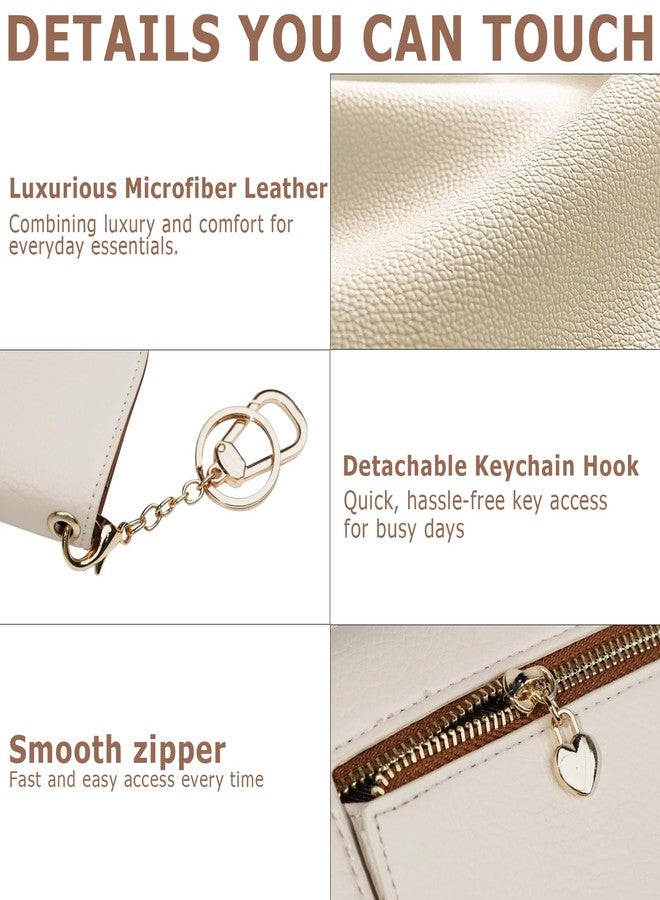 Sunpour Women Small Wallet RFID Blocking Slim Wallet with Coin Pocket Tri-Fold Credit Card Holder with ID Window and Keychain, Beige＆Brown, 4.6"L x 3.8" W x 0.7" H, Minimalist - Image 5
