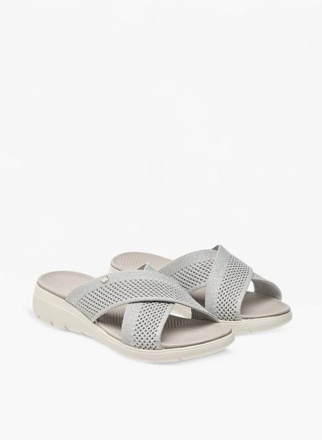 Flora Bella By Shoexpress Women's Textured Slip-On Cross Strap Sandal