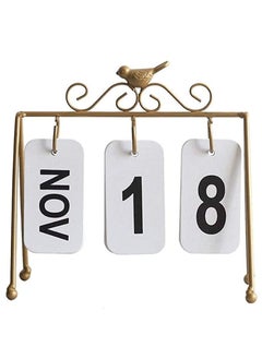 Y&D Portable Desk Calendar Metal Perpetual Flip Bird Iron Desktop Standing Calendar（White, Black, Gold） 8.6x3.7x8.2 Gift (Color: Gold)  - Image 1