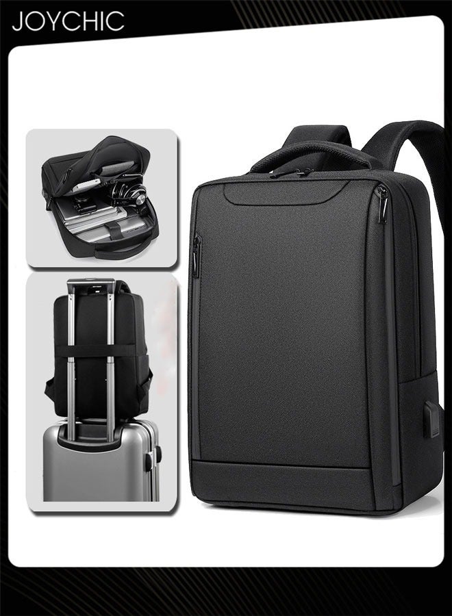 Joychic حقيبة ظهر لابتوب للسفر العملي مصنوعة من قماش أكسفورد مقاومة للماء ومقاومة للاهتراء حقيبة نهارية مضادة للسرقة بسعة كبيرة حقيبة مزدوجة الكتف مع منفذ شحن USB للرجال للمدرسة والأنشطة الخارجية والعمل والمكتب تناسب لابتوب بحجم 15.6 بوصة باللون الأسود - Image 1