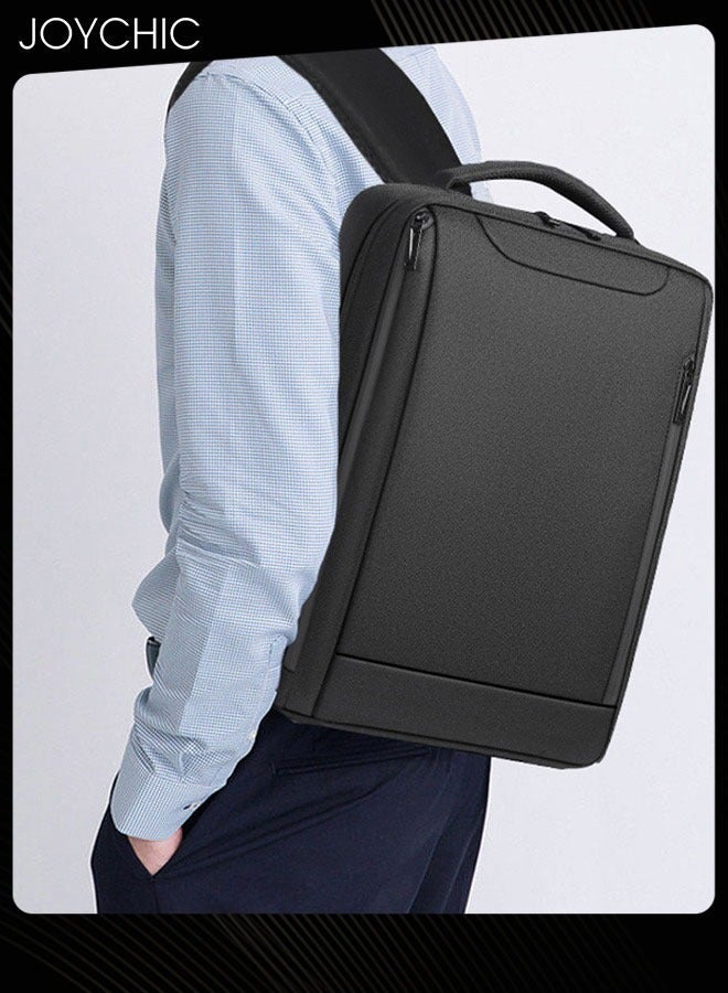 Joychic حقيبة ظهر لابتوب للسفر العملي مصنوعة من قماش أكسفورد مقاومة للماء ومقاومة للاهتراء حقيبة نهارية مضادة للسرقة بسعة كبيرة حقيبة مزدوجة الكتف مع منفذ شحن USB للرجال للمدرسة والأنشطة الخارجية والعمل والمكتب تناسب لابتوب بحجم 15.6 بوصة باللون الأسود - Image 2