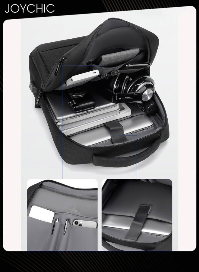 Joychic حقيبة ظهر لابتوب للسفر العملي مصنوعة من قماش أكسفورد مقاومة للماء ومقاومة للاهتراء حقيبة نهارية مضادة للسرقة بسعة كبيرة حقيبة مزدوجة الكتف مع منفذ شحن USB للرجال للمدرسة والأنشطة الخارجية والعمل والمكتب تناسب لابتوب بحجم 15.6 بوصة باللون الأسود - Image 4